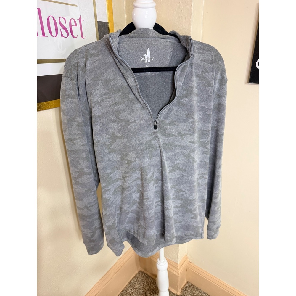 Johnnie-O Mens Sully Quarter Zip Pullover Grey Camo Performance Fleece Size M